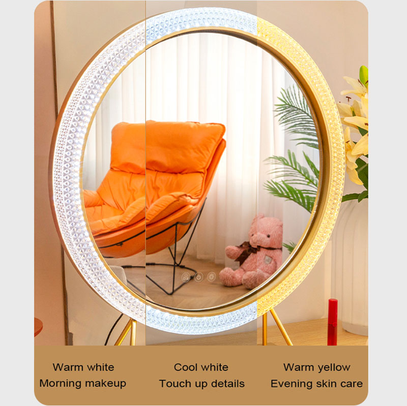 Large LED Lighted Vanity Makeup Mirror In Gold With Smart Touch Control